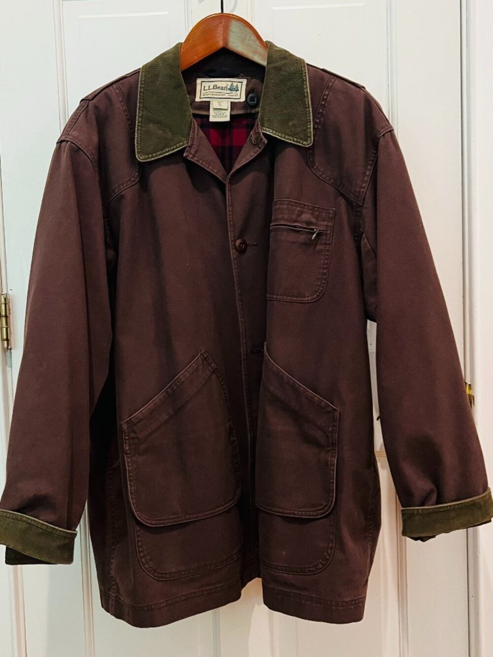 VTG LL Bean Chore Barn Field Coat Mens Size XL Canvas Corduroy Collar